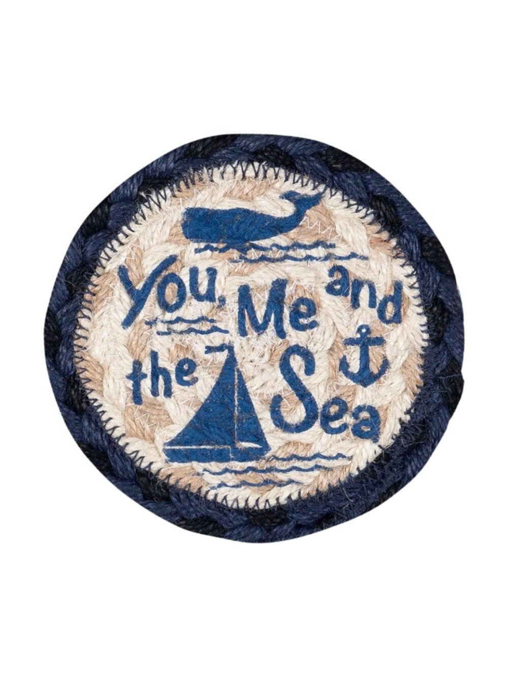 Earth Rugs You, Me and the Sea Braided Jute Coaster 5" Coastal Nautical NWT - Picture 2 of 4